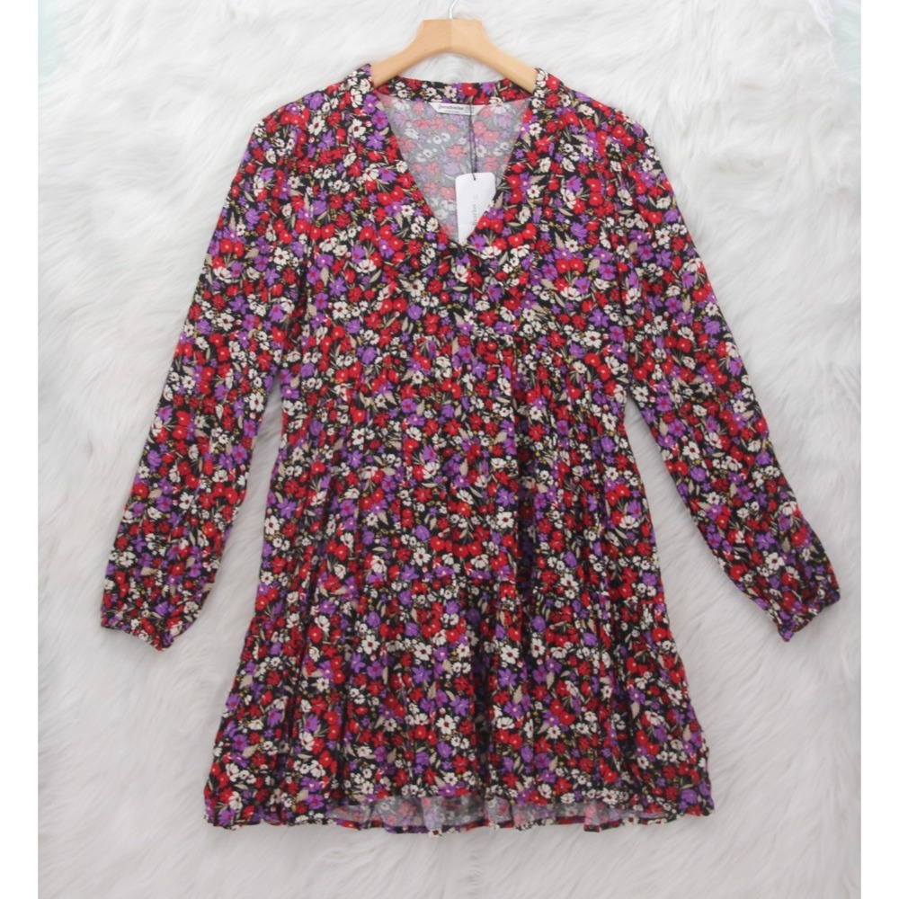 Stravidarius Size M Floral Babydoll Shirt Dress Boho Hippie Lightweight Short